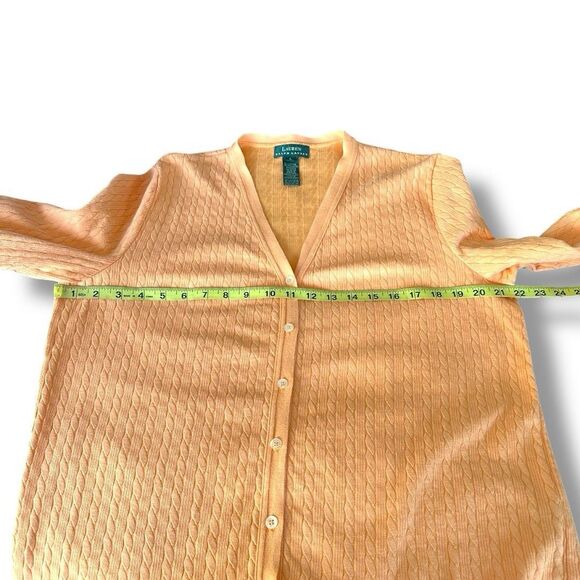 Lauren Ralph Lauren Women’s Orange Cable Knit 3/4 Sleeve Cardigan Sweater Size L - Picture 6 of 7